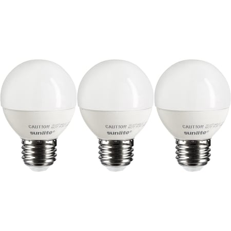 Sunlite LED G16 Globe Light Bulb, 5W 40W=, 350 Lumens, Dimmable, Medium E26 Base, Frosted, 3PK 40287-SU